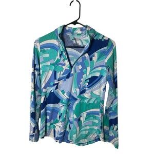 GOTTEX Martinique blue/green long sleeve zip pullover UV Sun Shirt Sz XS Women’s